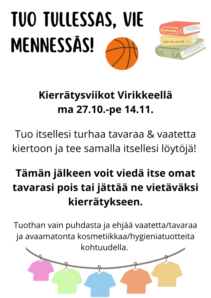 Tuo tullessas, vie mennessäs -kierrätysviikot Virikkeellä