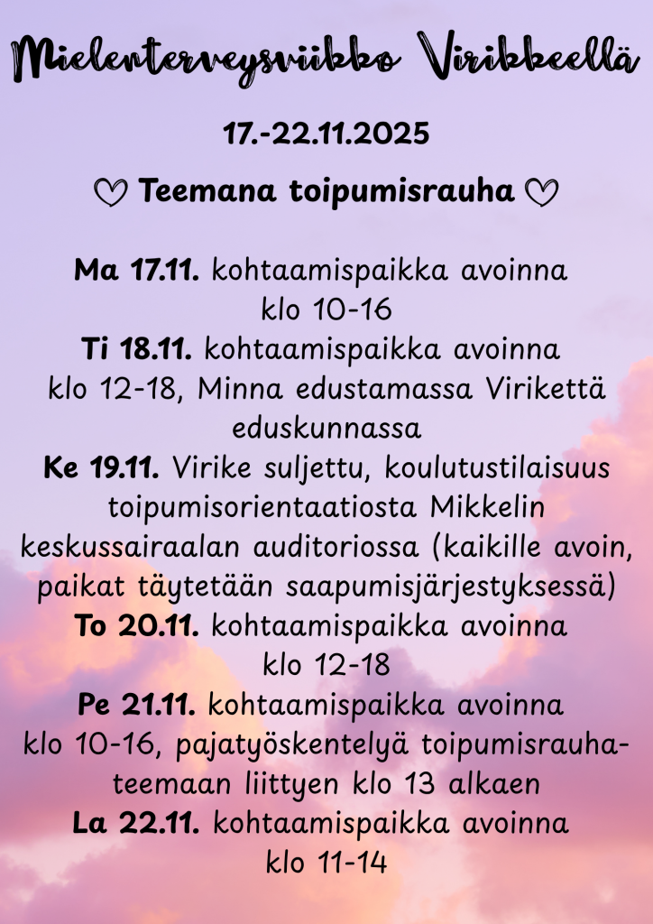 Mielenterveysviikko Virikkeellä 17.11.-22.11.