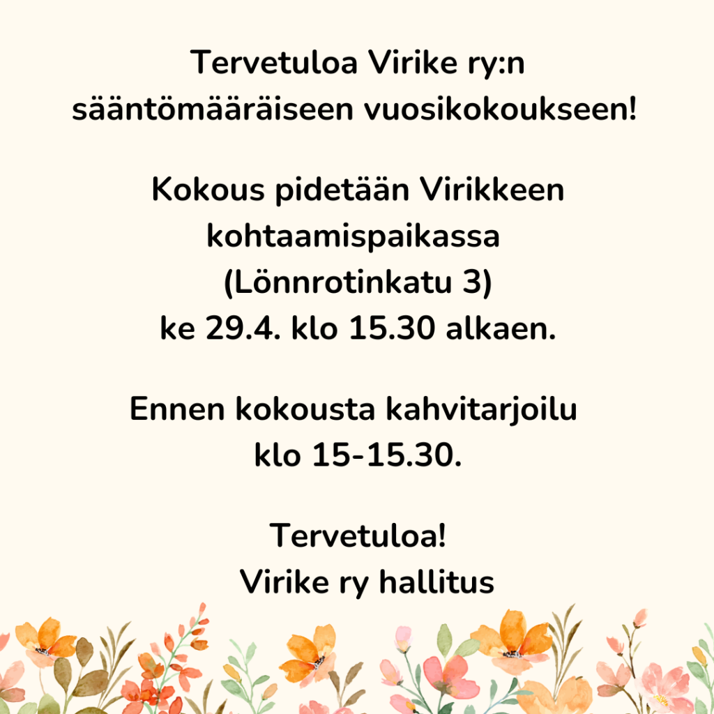 Virike ry vuosikokous ke 29.4.