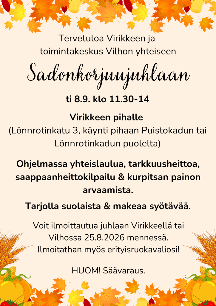 Sadonkorjuujuhla ti 8.9.